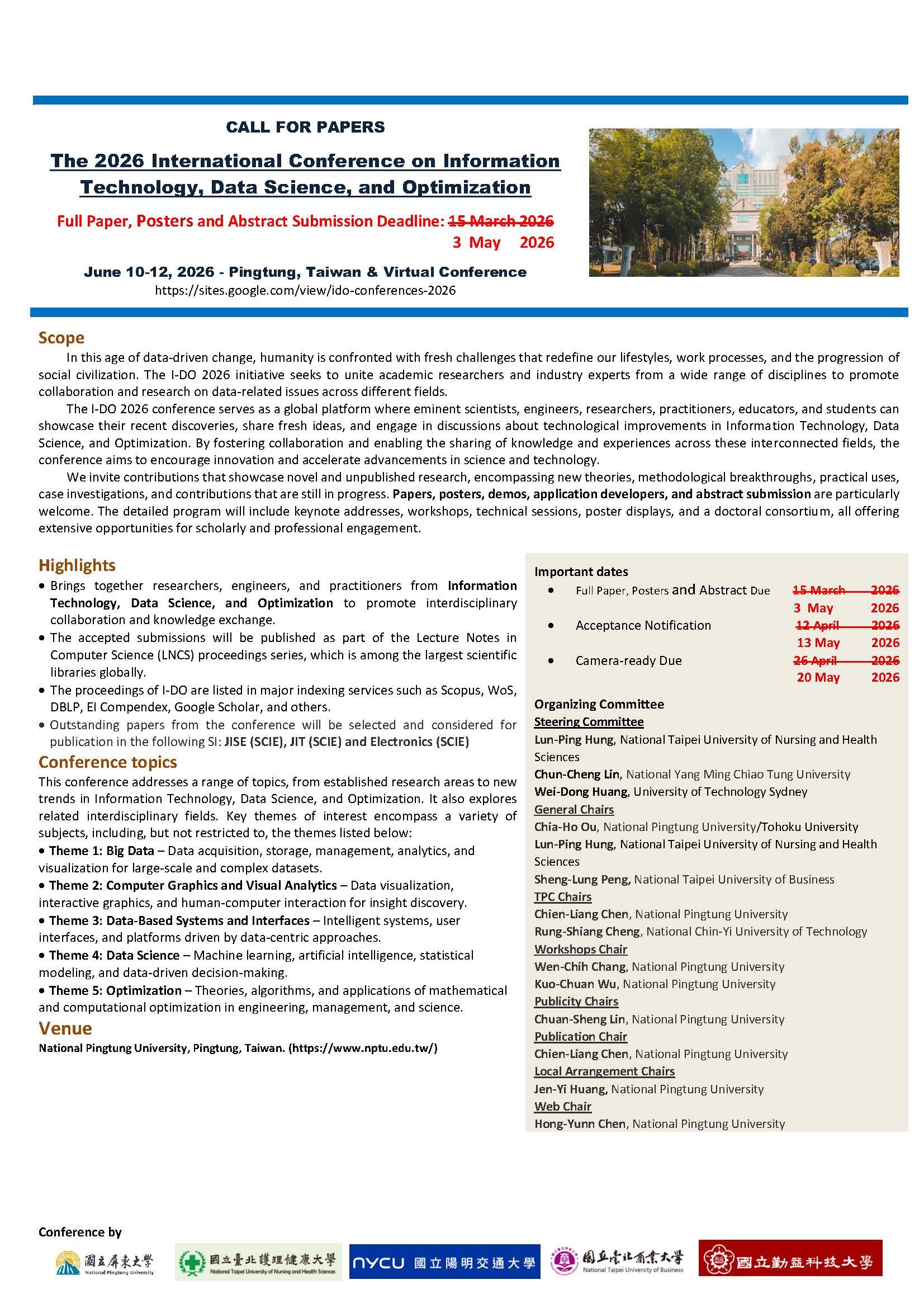 The 2026 International Conference on Information Technology, Data Science, and Optimization